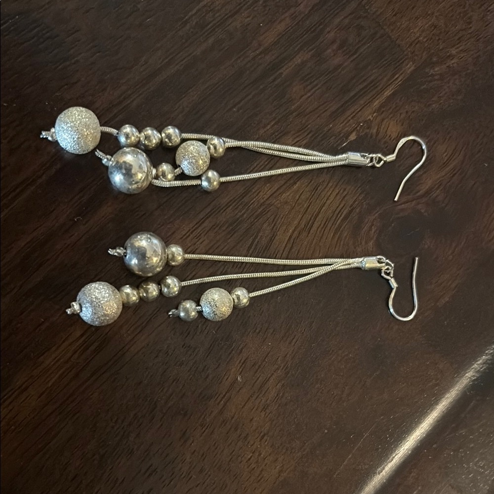 Elegant Silver Linear Pearl Earrings